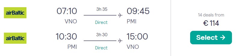 cheap flights from Vilnius to PALMA MALLORCA