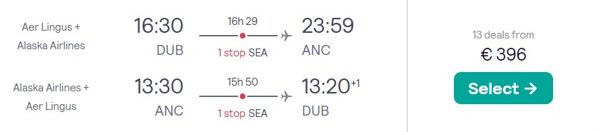 cheap flights from Dublin to ALASKA