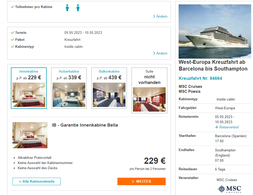 cruise from Barcelona to Southampton