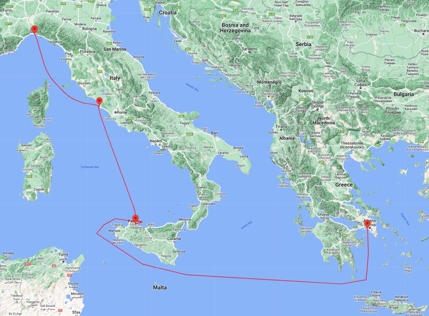Western Mediterranean cruise from Athens to Genoa