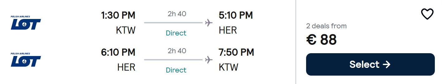 NON STOP flights from Katowice to CRETE