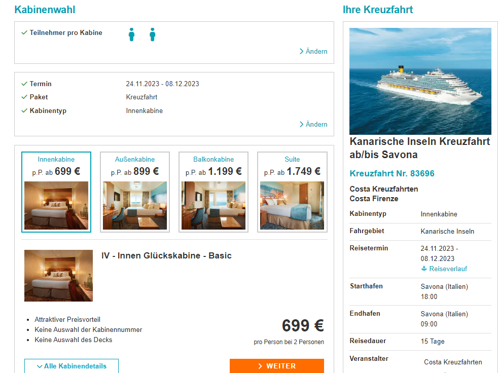 Canary Islands cruise from Savona Italy