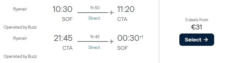 cheap flights sofia catania