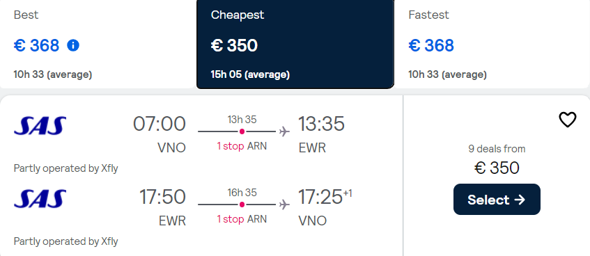 cheap flights vilnius new york