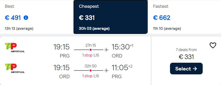 cheap flights prague chicago usa