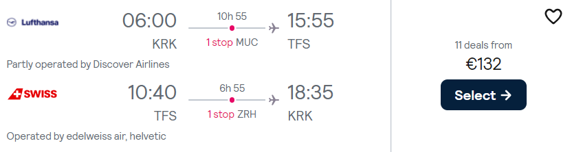 Cheap flights Krakow TENERIFE