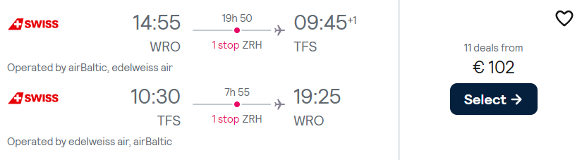 Cheap flights from Wroclaw to TENERIFE