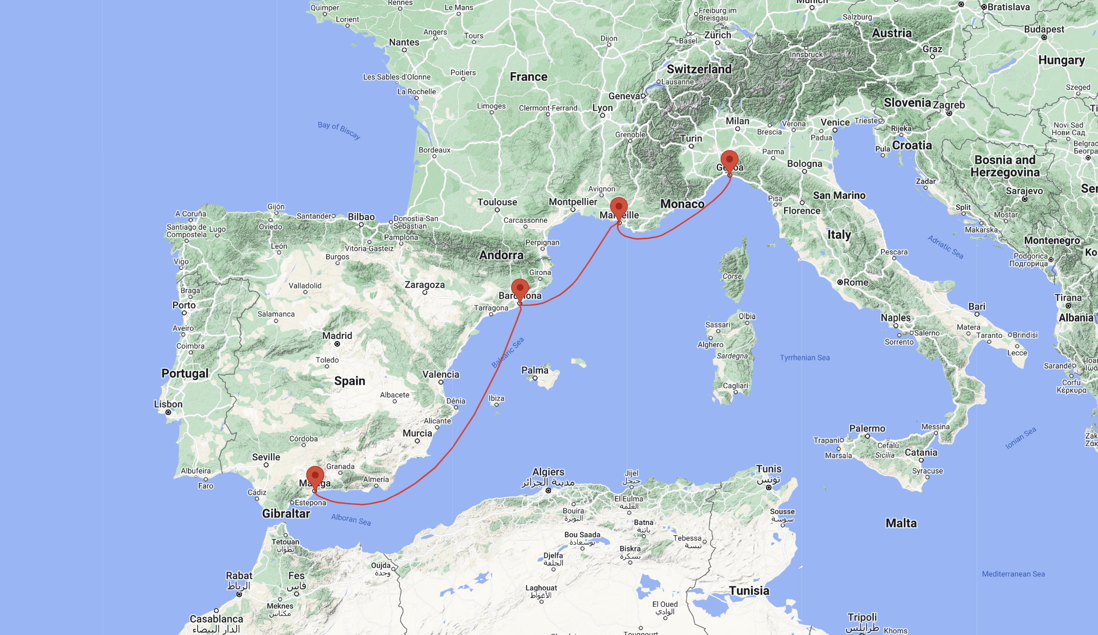 Western Mediterranean cruise from Genoa to Malaga