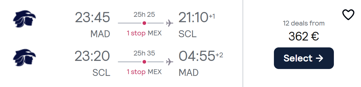 cheap flights madrid chile