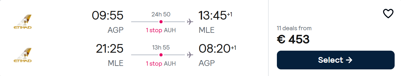 Cheap flights from Malaga to MALDIVES