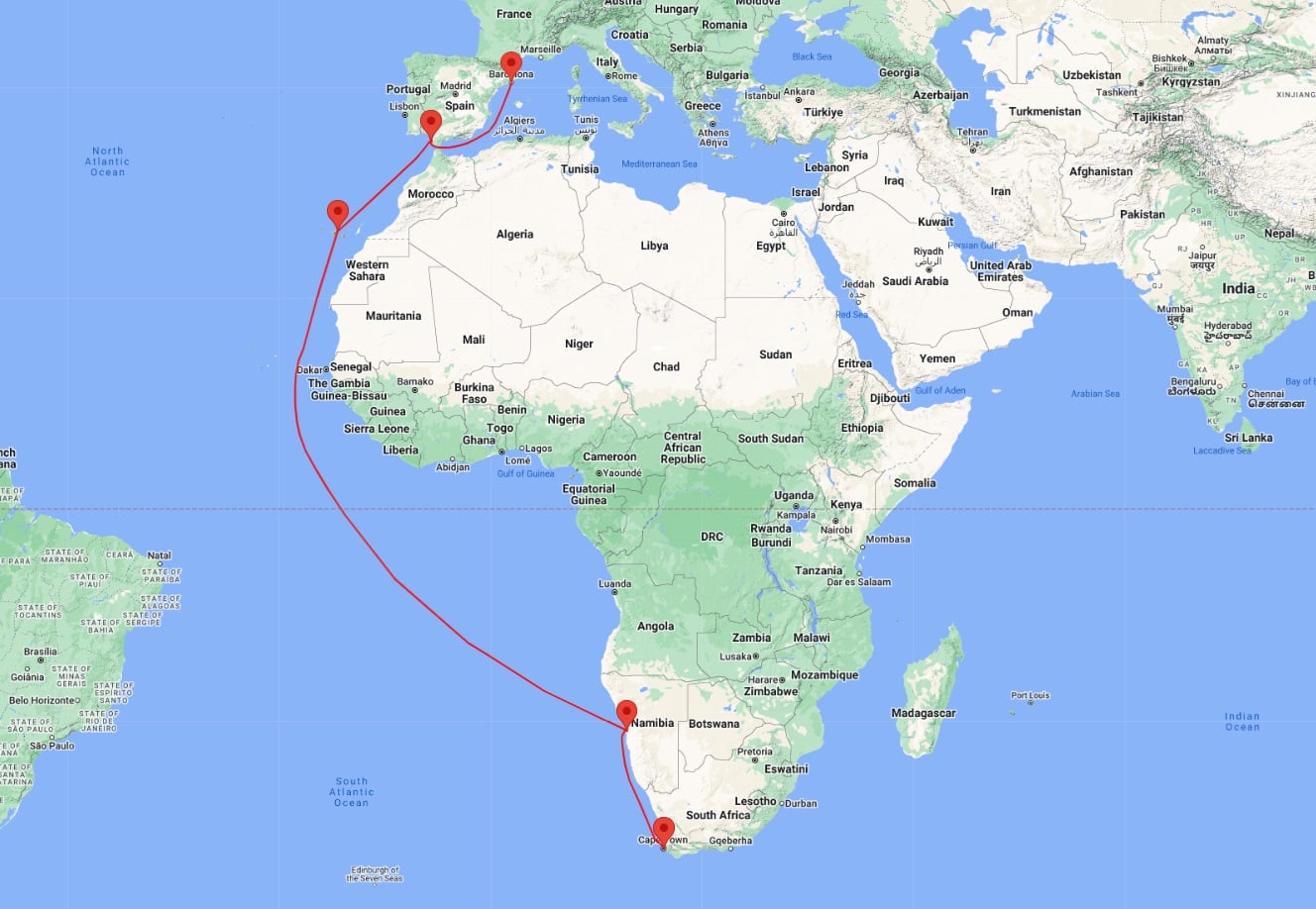 cruise from barcelona to cape town south africa
