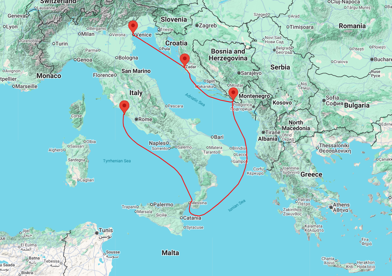 Mediterranean cruise from Venice to Rome