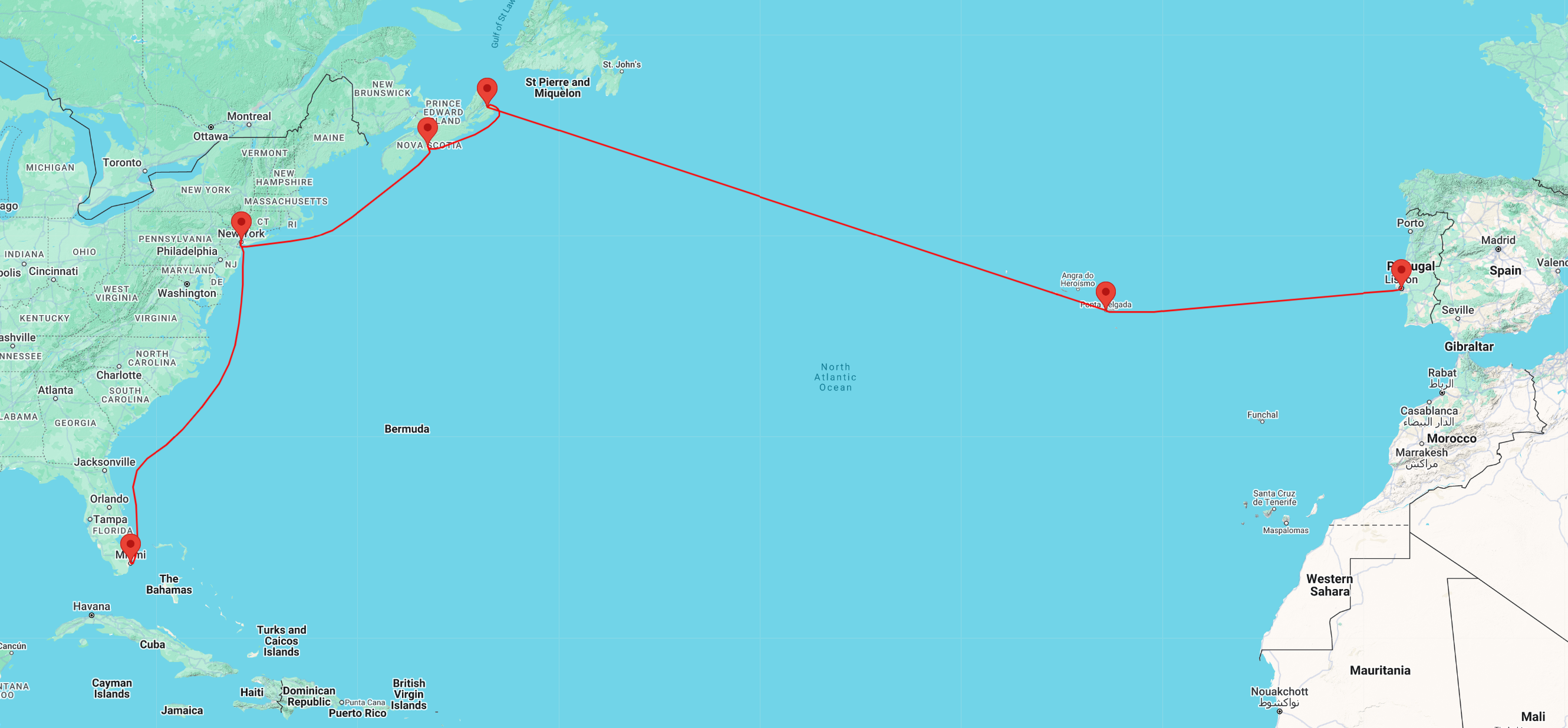 Transatlantic cruise from Lisbon to Miami