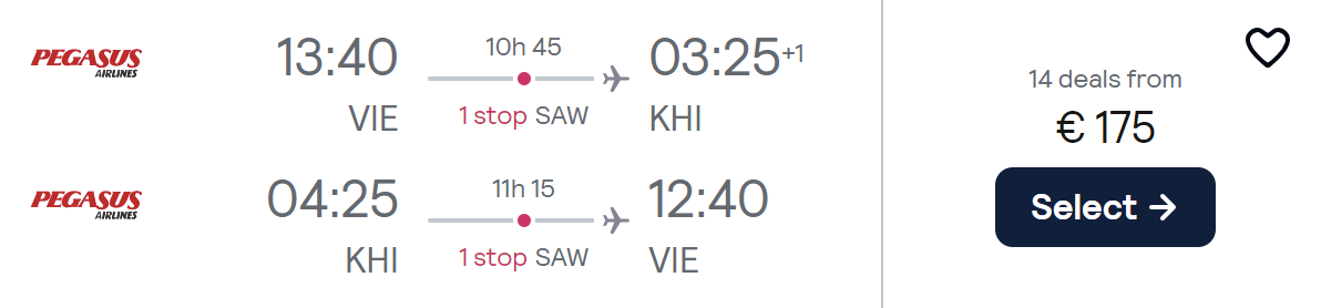 cheap flights vienna pakistan