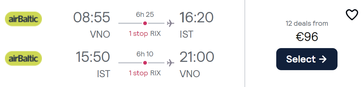 cheap flights vilnius istanbul