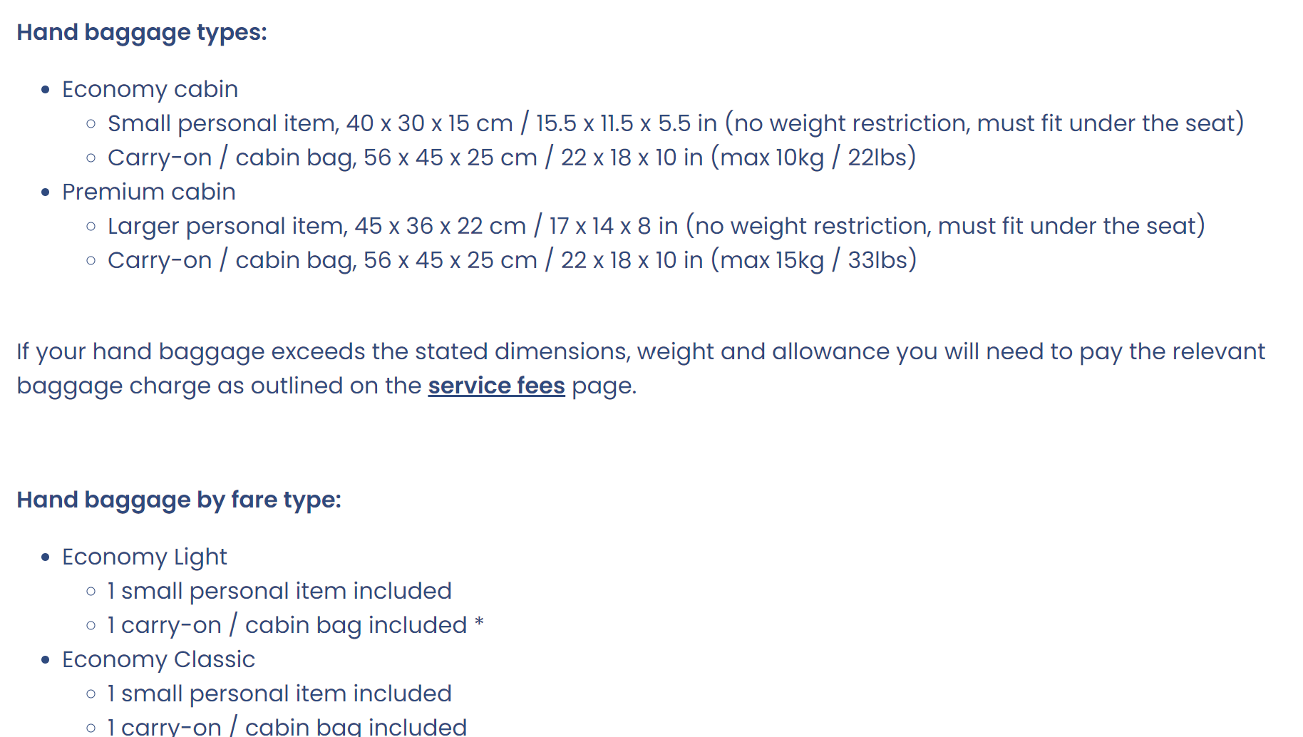 norse hand baggage allowance update