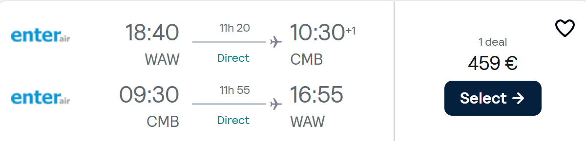 cheap flights warsaw sri lanka