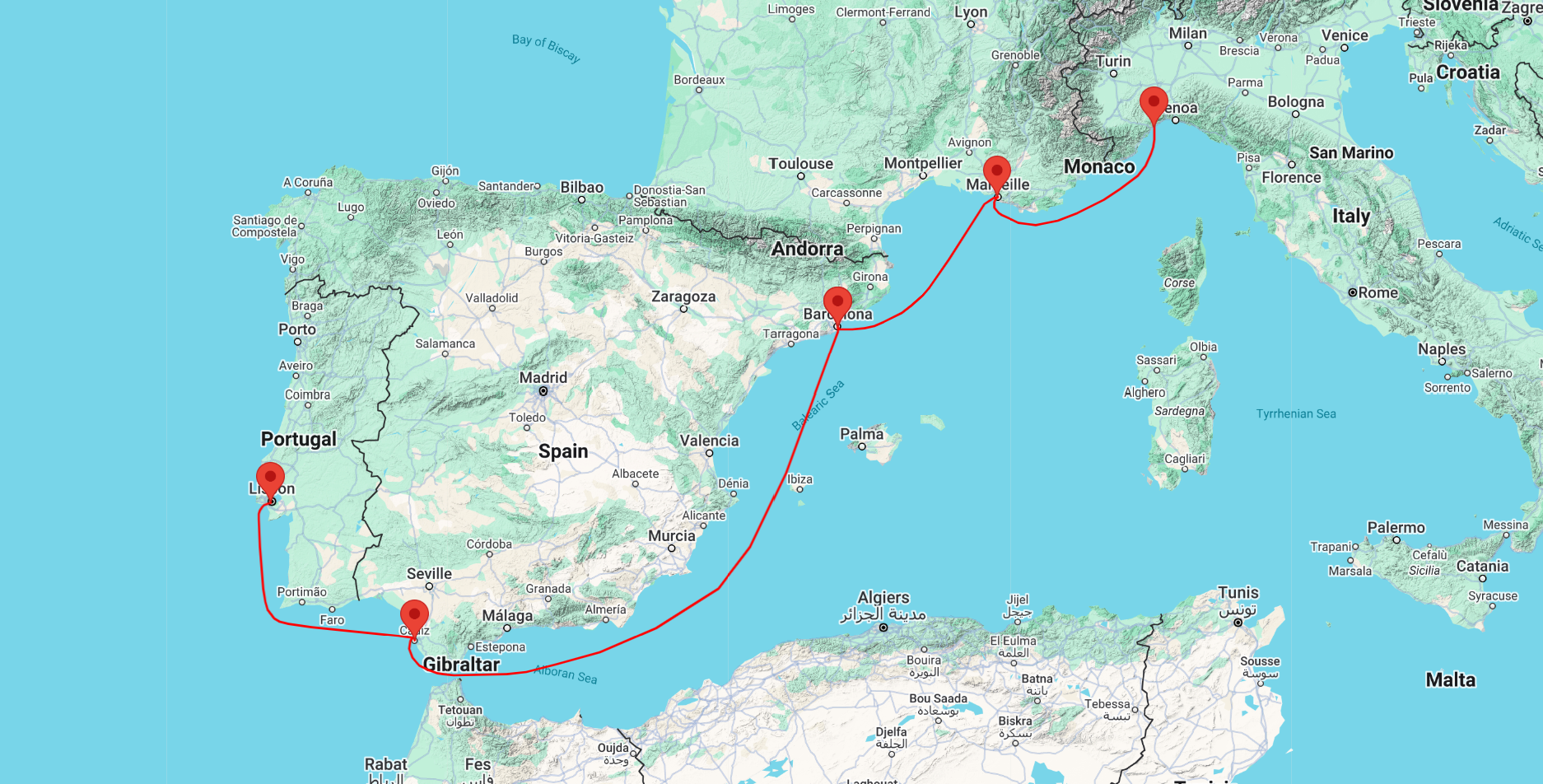 Western Mediterranean cruise from Lisbon to Savona