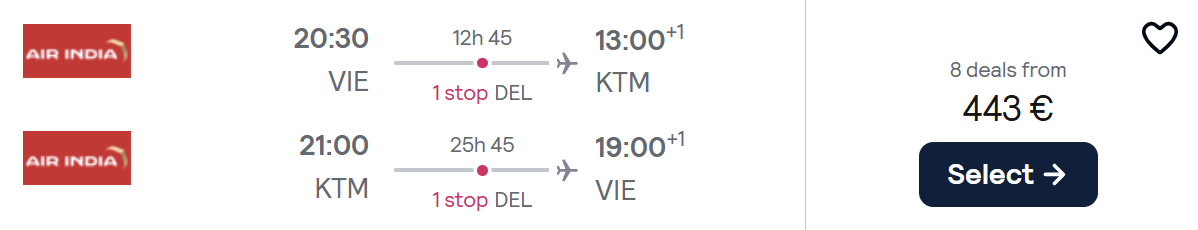 cheap flights vienna nepal