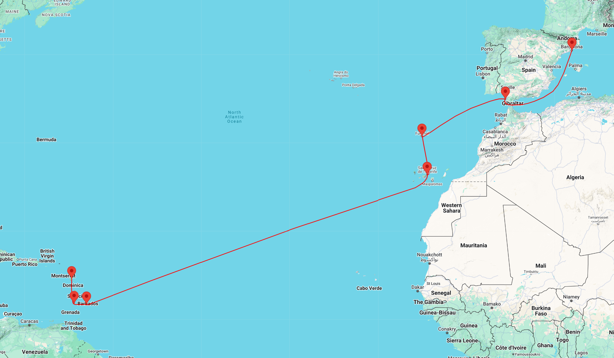 cruise from Caribbean Sea to BARCELONA