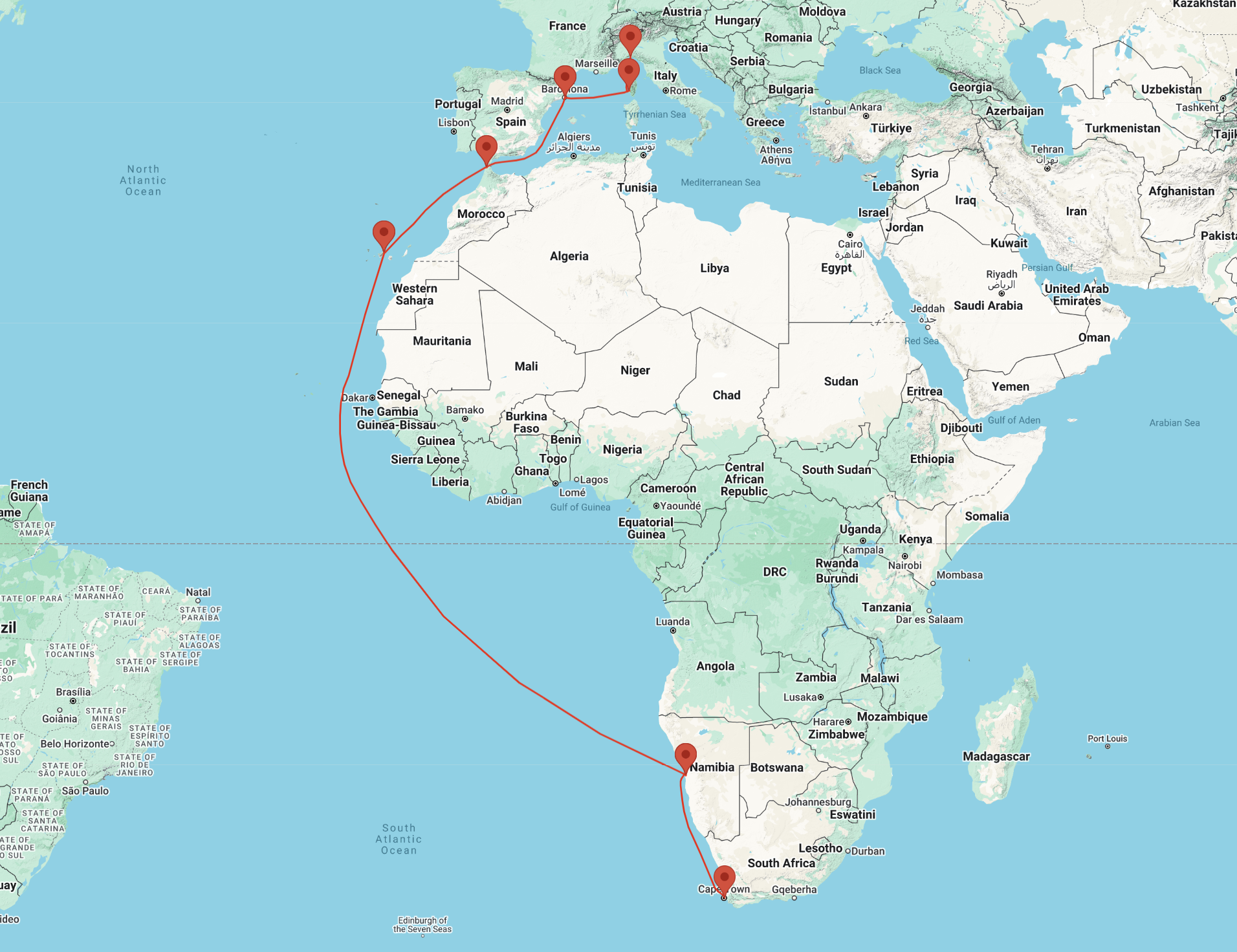cruise from south africa to genoa italy