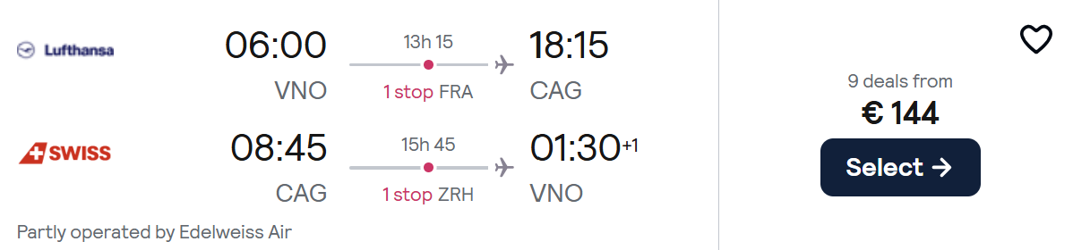 cheap flights vilnius cagliari