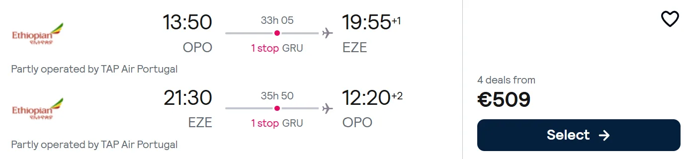Cheap full service flights from Porto to Buenos Aires, ARGENTINA