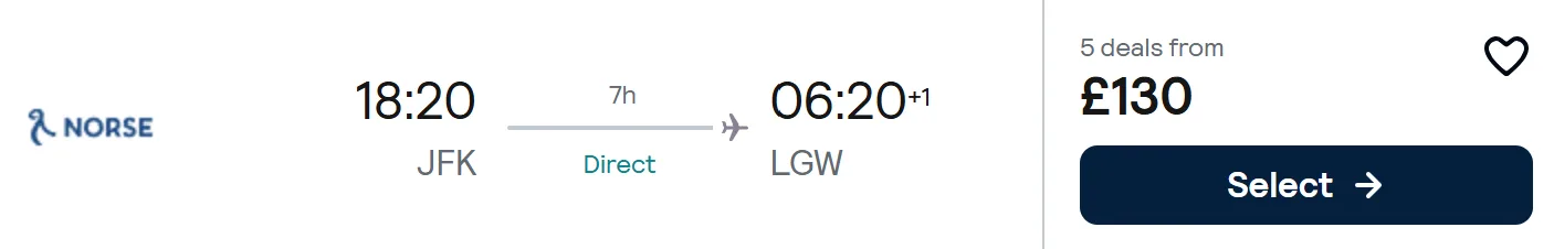 NON STOP flights from New York to London