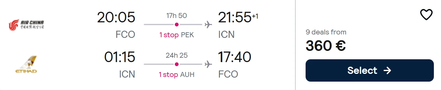 Cheap flights from Rome to Seoul, South Korea