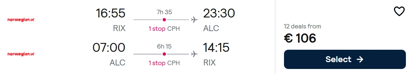cheap flights riga alicante