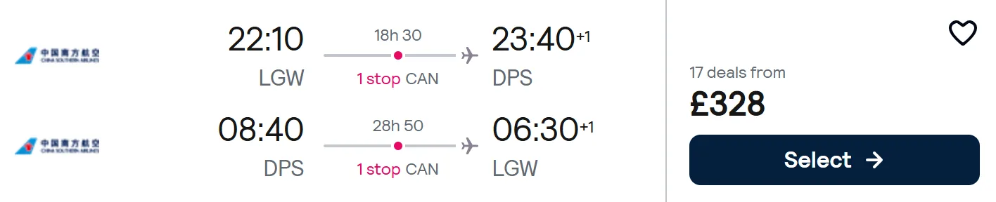 Full Service flights from London to BALI