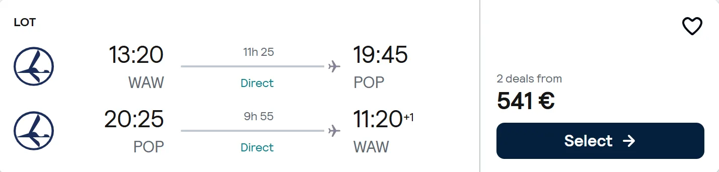 NON STOP flights from Warsaw to Puerto Plata, Dominican Republic
