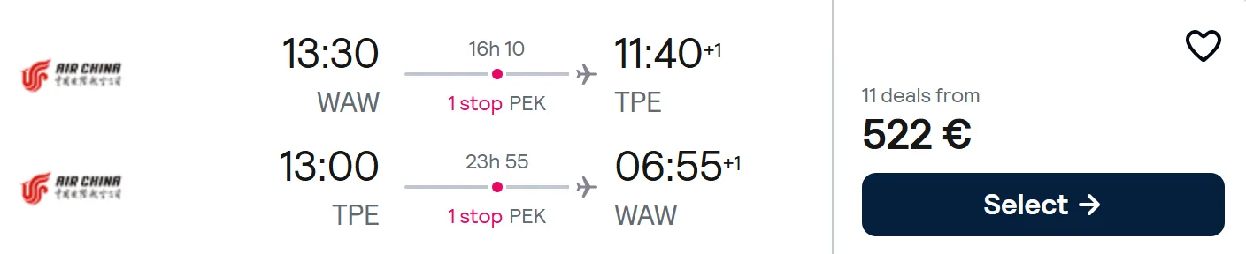 cheap flights warsaw taiwan