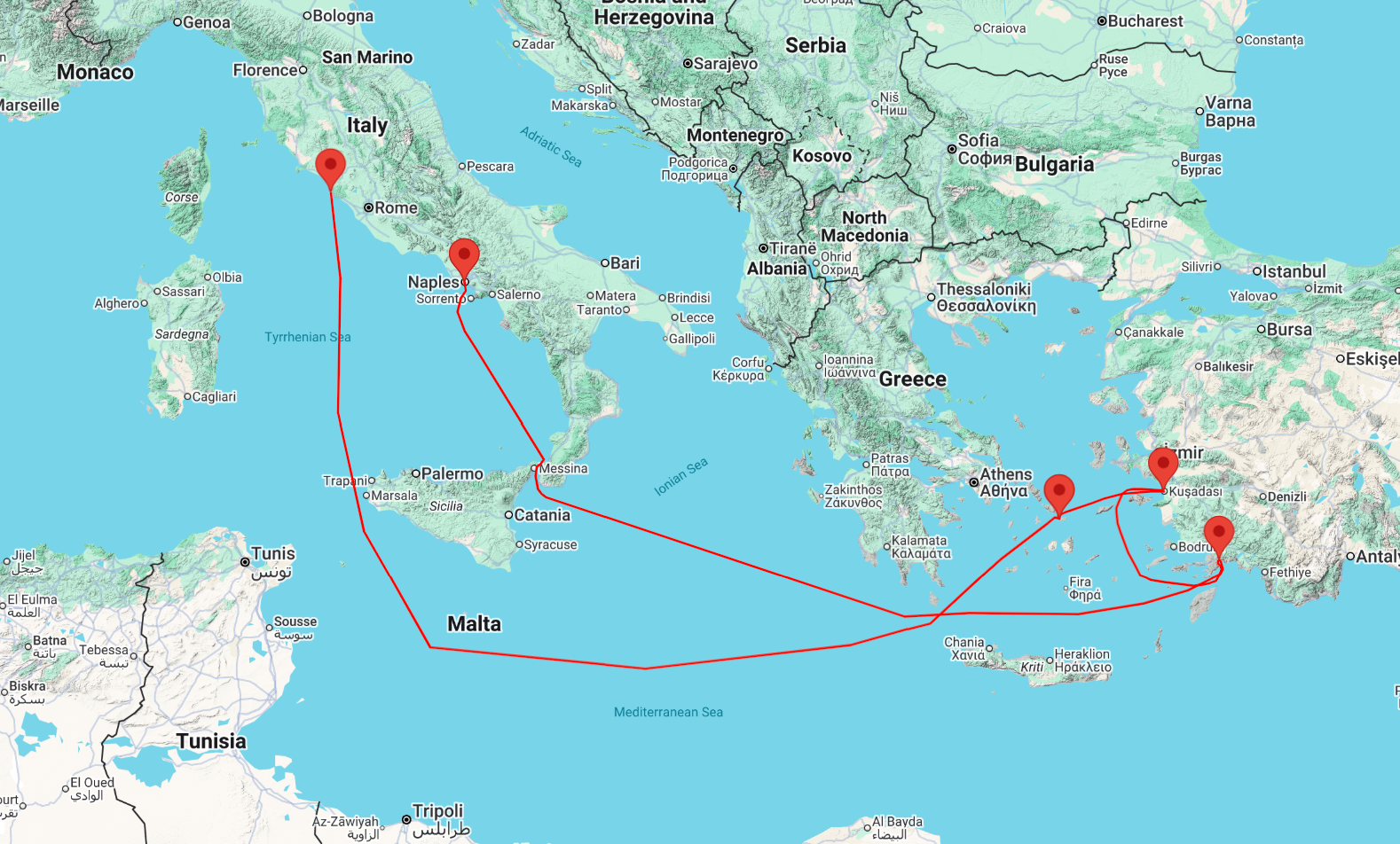 Eastern Mediterranean cruise from Rome to Naples