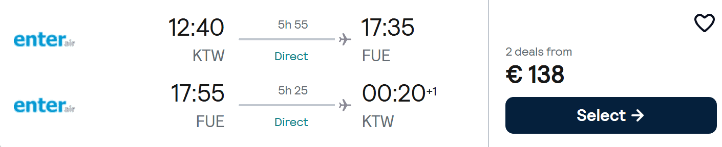 NON STOP from Katowice to Fuerteventura, Canary Islands
