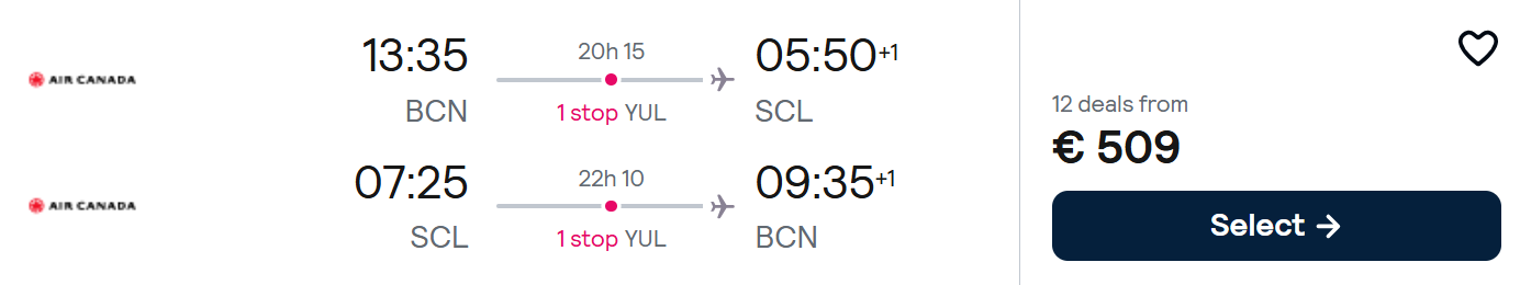 Cheap flights from Barcelona to CHILE