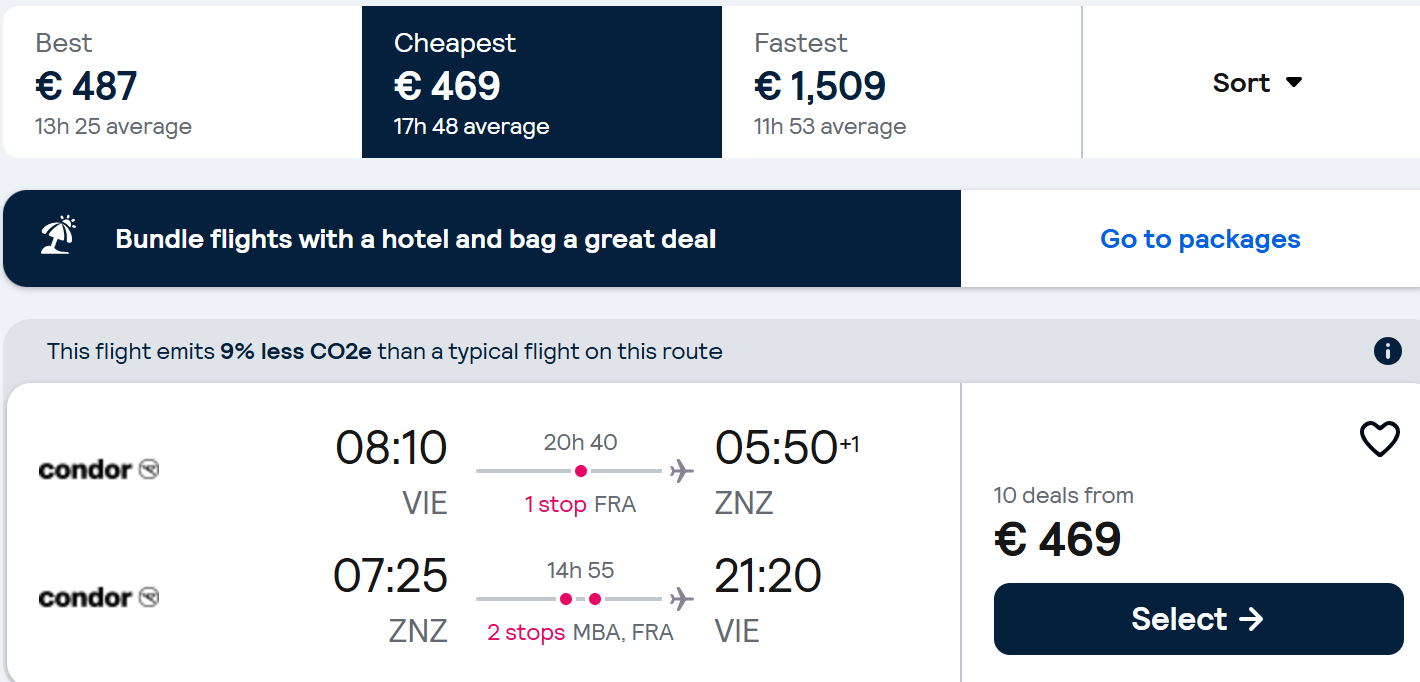 Cheap flights from Vienna to ZANZIBAR