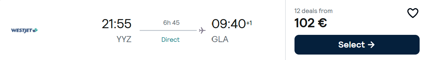 NON STOP flights from Toronto to GLASGOW