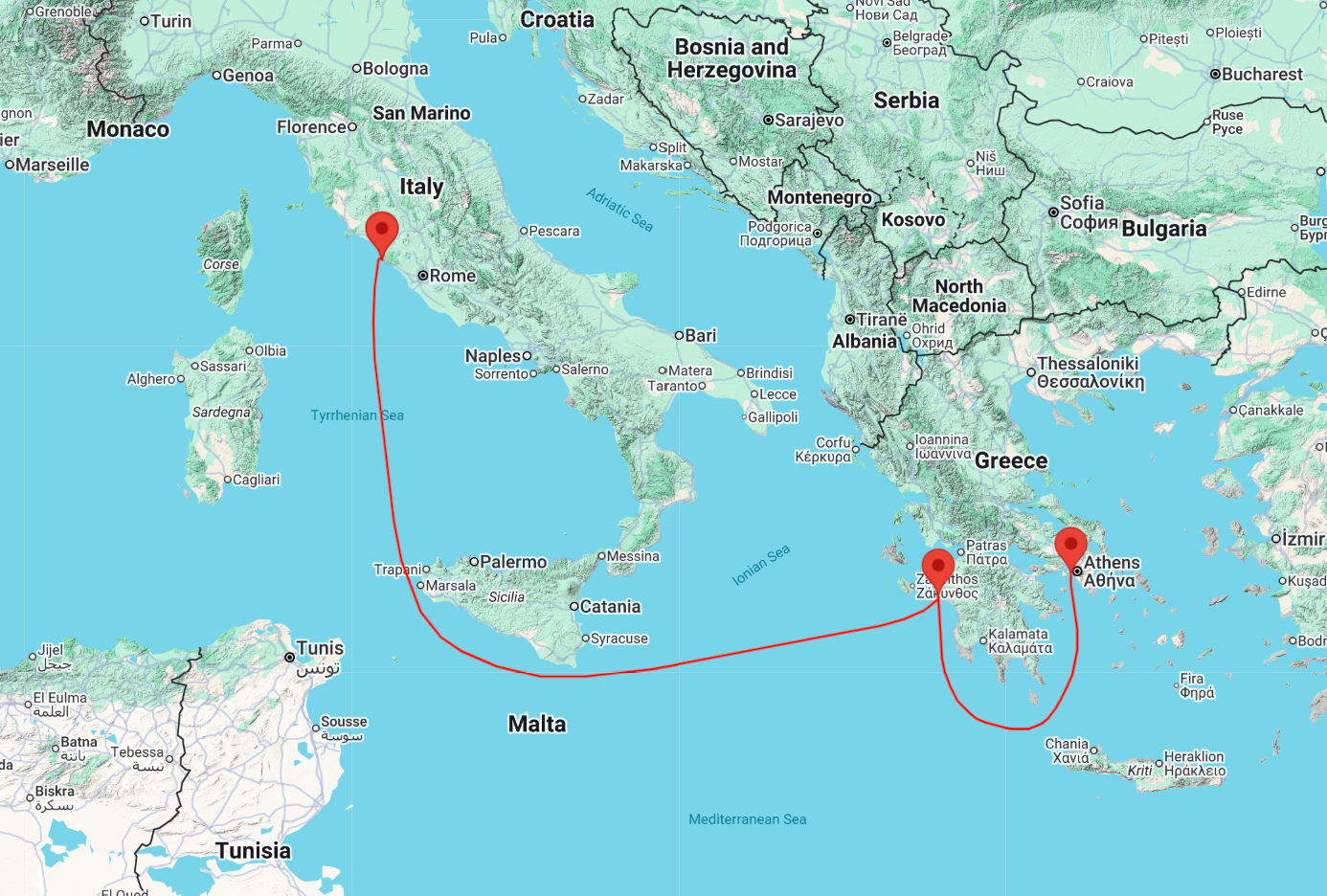 cruise from athens to rome