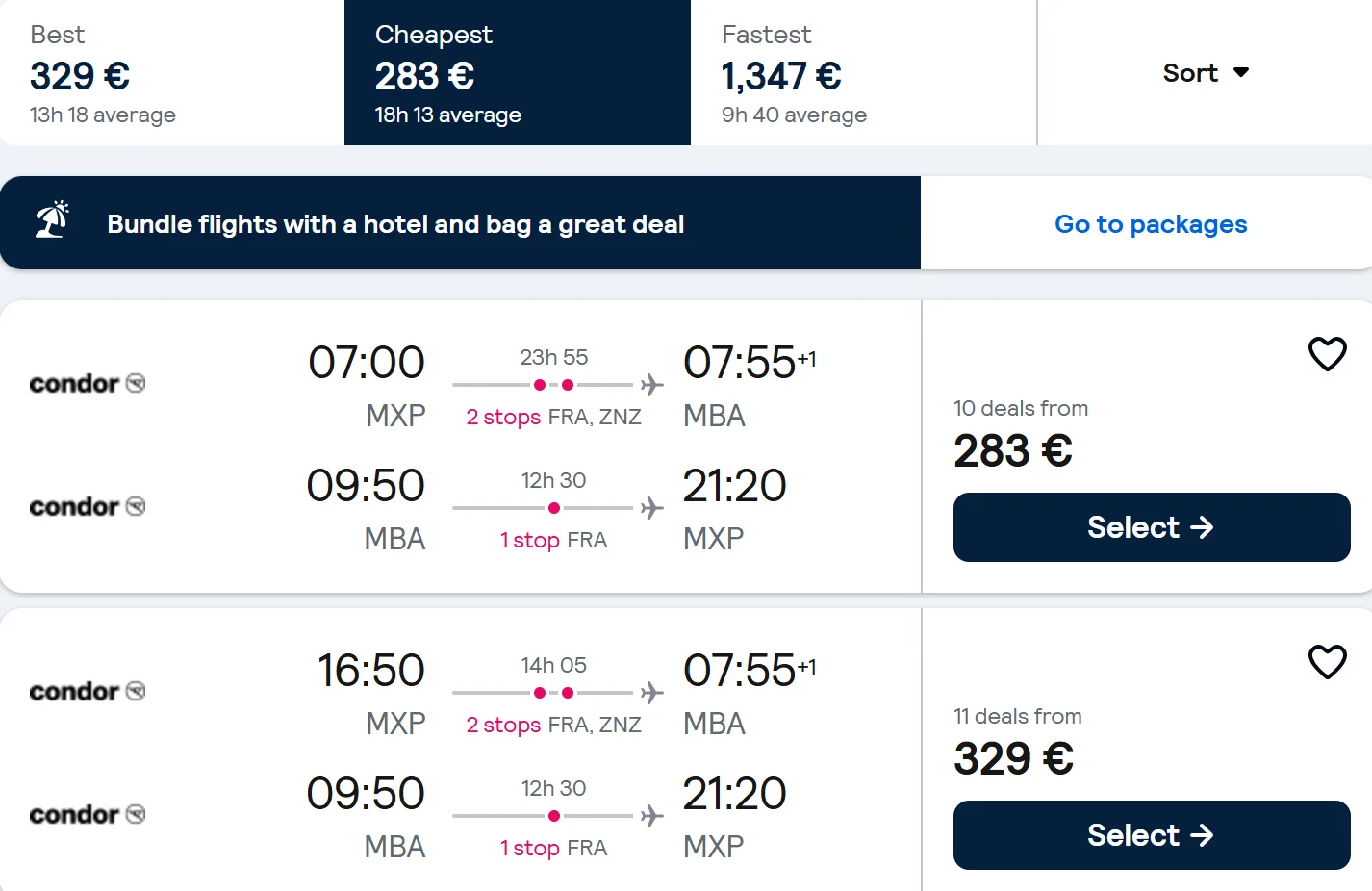 Cheap flights from European cities to KENYA