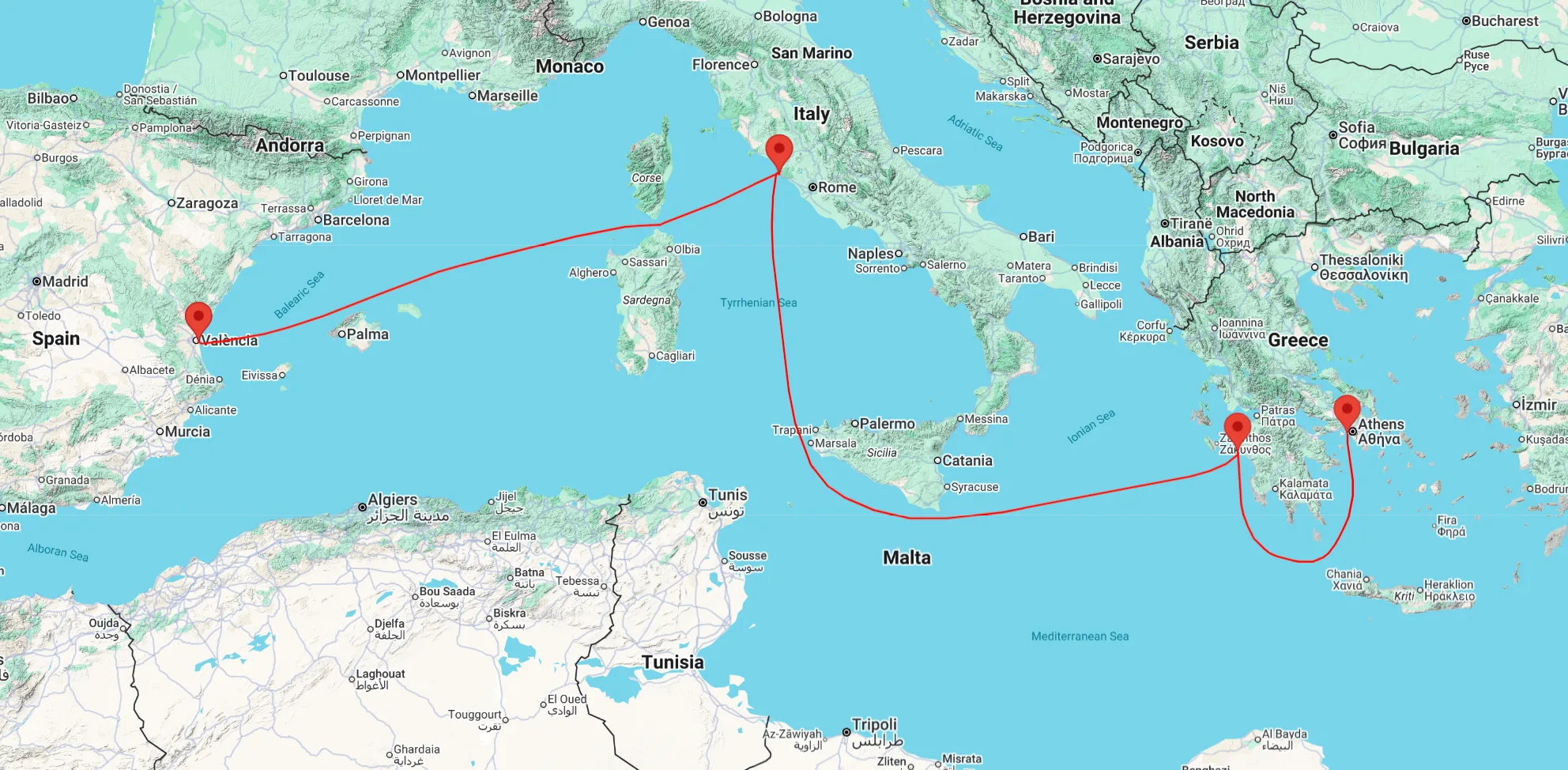 Mediterranean cruise from Athens to Valencia