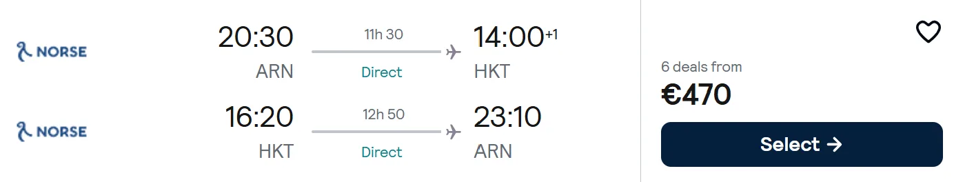 NON STOP flights from Stockholm to Phuket, Thailand