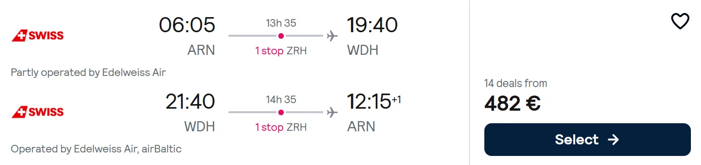 cheap flights stockholm namibia