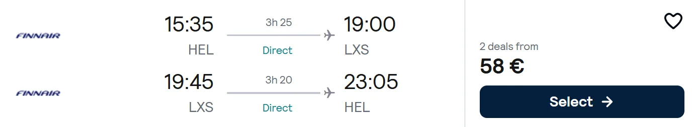NON STOP flights from Helsinki to Lemnos Island (Greece)