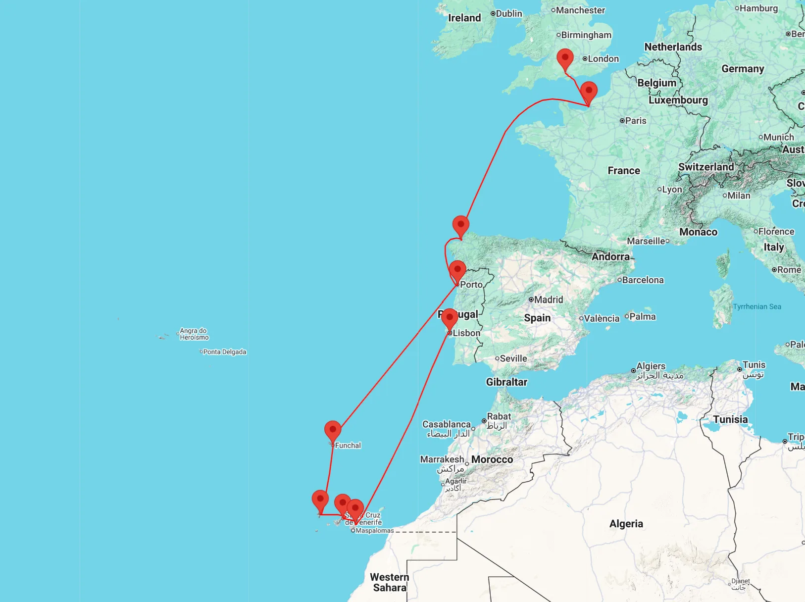 Western Europe cruise from Lisbon to Canaries, Madeira and Southampton