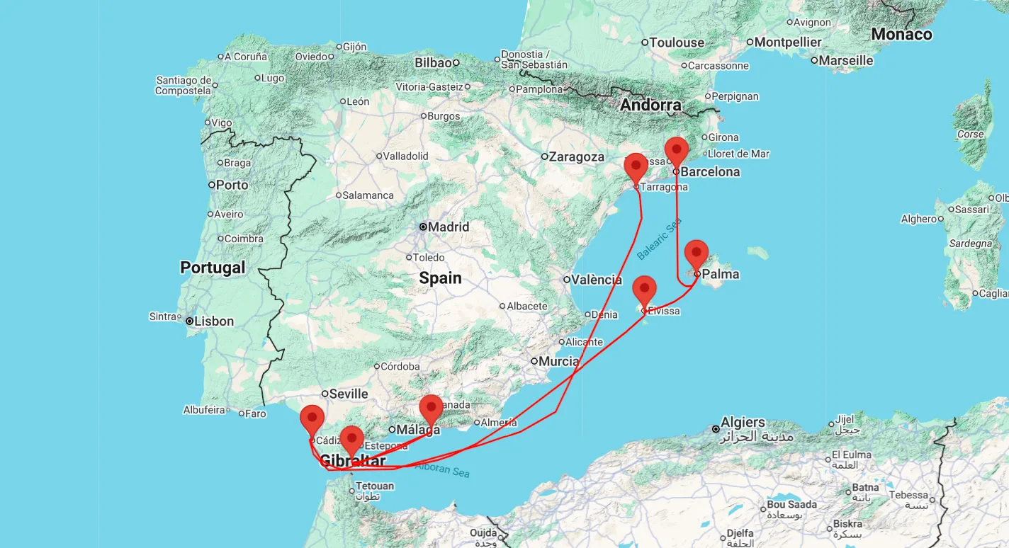 Western Mediterranean cruise from Tarragona to Barcelona