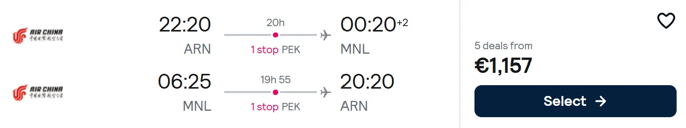 business class flights from stockholm to manila