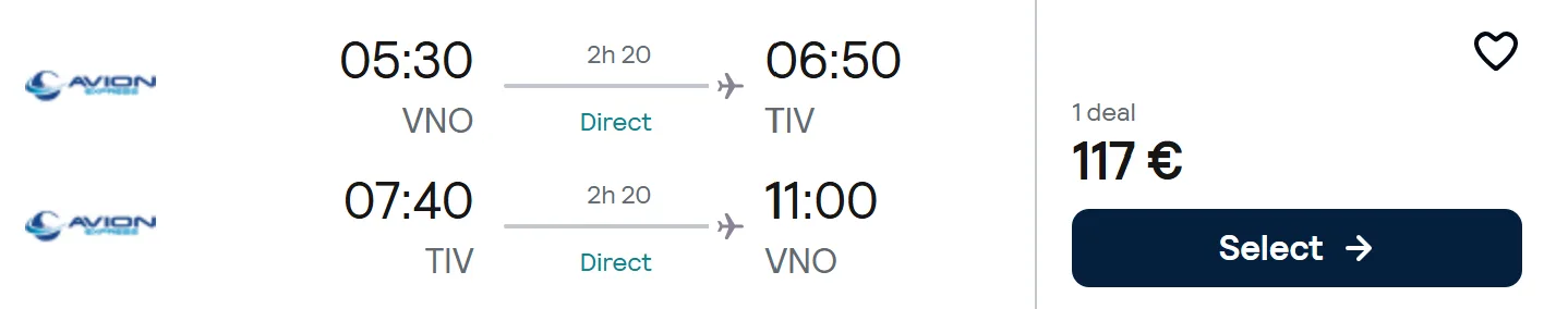 cheap flights vno tivat