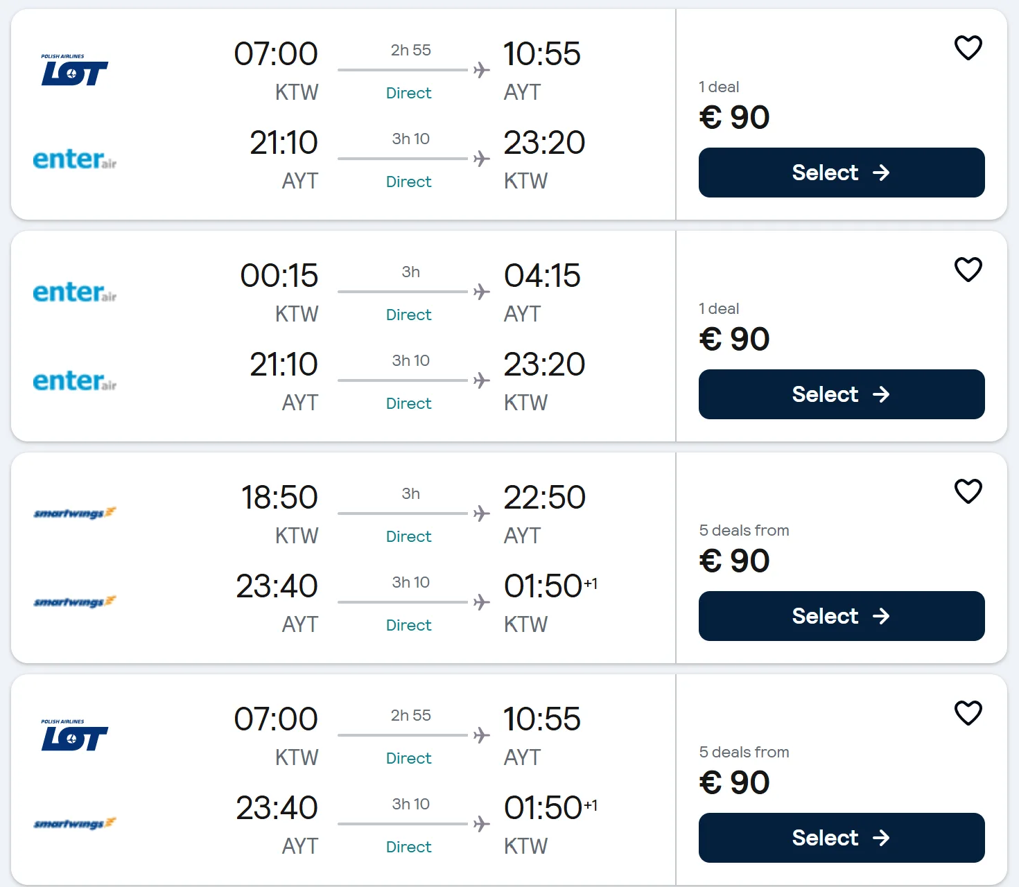 flights from Katowice to ANTALYA