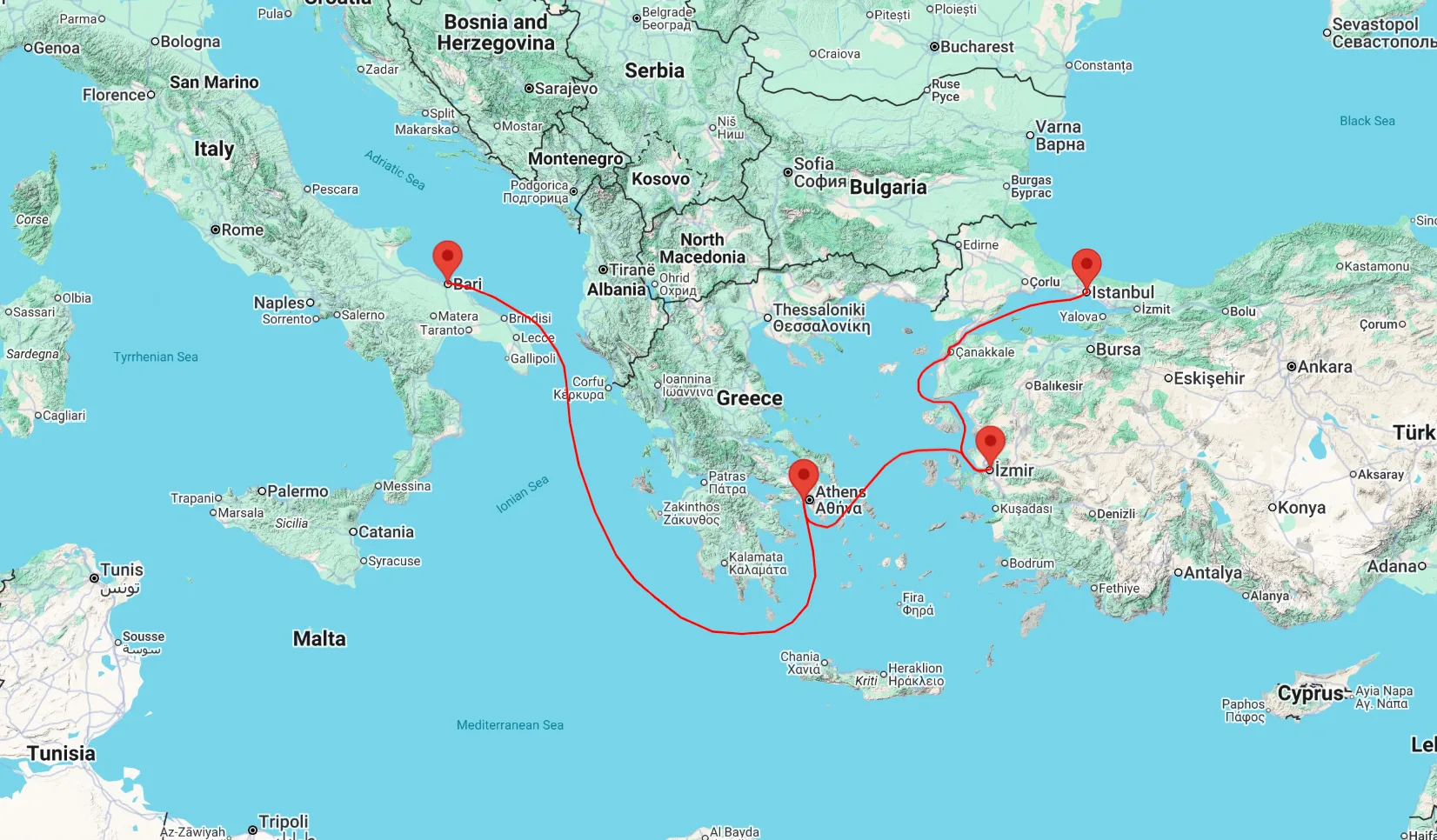 Cruise from Bari to Athens, Izmir & Istanbul